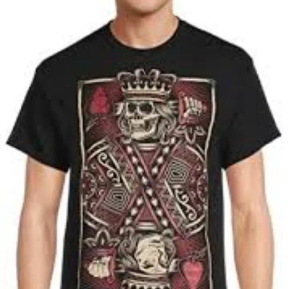 The KING CARD SKULL FACE Hearts CARD PLAYERS POKER T Shirt - Picture 1 of 4